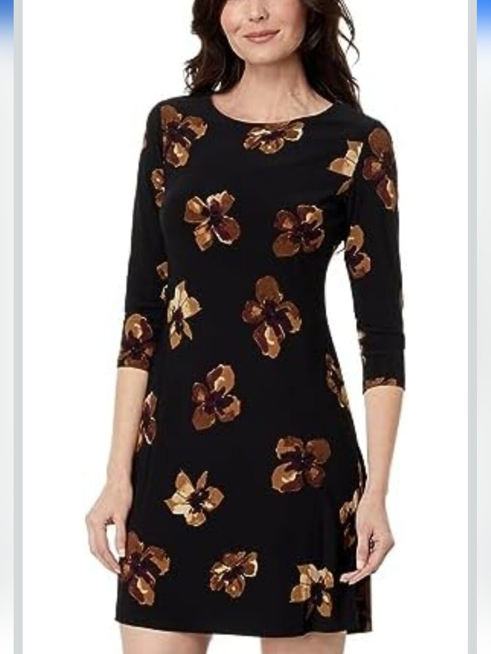 Tommy Hilfiger Black 3/4 Sleeve Floral Shift Dress